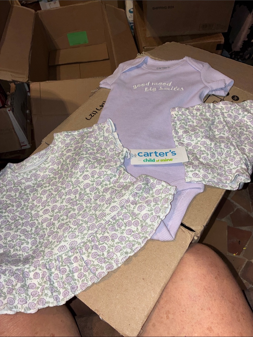 Carter's Lavender Ribbed Onesie with Purple Floral Shirt and short Set